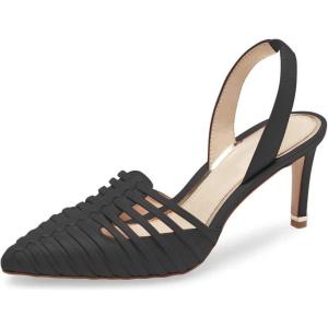 imageFSJ Women Fashion Low Kitten Heels Pumps Pointed Toe Slingback Sandals Comfy Wedding Party Sexy Dress Shoes Size 415 USBlack Strap