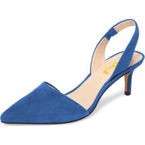 imageFSJ Women Fashion Low Kitten Heels Pumps Pointed Toe Slingback Sandals Comfy Wedding Party Sexy Dress Shoes Size 415 USBlue
