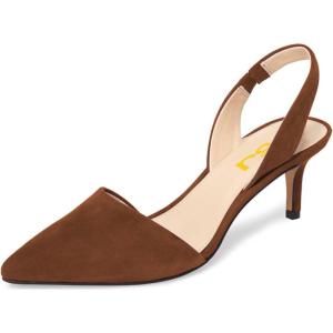 imageFSJ Women Fashion Low Kitten Heels Pumps Pointed Toe Slingback Sandals Comfy Wedding Party Sexy Dress Shoes Size 415 USBrown