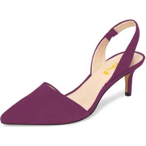 imageFSJ Women Fashion Low Kitten Heels Pumps Pointed Toe Slingback Sandals Comfy Wedding Party Sexy Dress Shoes Size 415 USDarkmagenta