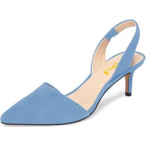 imageFSJ Women Fashion Low Kitten Heels Pumps Pointed Toe Slingback Sandals Comfy Wedding Party Sexy Dress Shoes Size 415 USDeepskyblue