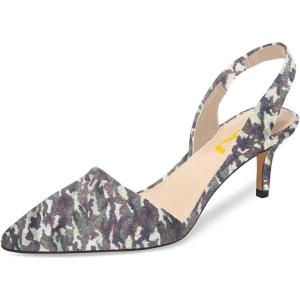 imageFSJ Women Fashion Low Kitten Heels Pumps Pointed Toe Slingback Sandals Comfy Wedding Party Sexy Dress Shoes Size 415 USGreen Camo