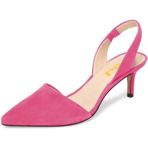 imageFSJ Women Fashion Low Kitten Heels Pumps Pointed Toe Slingback Sandals Comfy Wedding Party Sexy Dress Shoes Size 415 USHot Pink