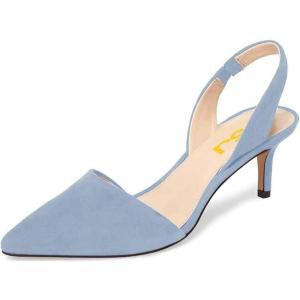 imageFSJ Women Fashion Low Kitten Heels Pumps Pointed Toe Slingback Sandals Comfy Wedding Party Sexy Dress Shoes Size 415 USLightskyblue