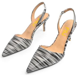 imageFSJ Women Fashion Low Kitten Heels Pumps Pointed Toe Slingback Sandals Comfy Wedding Party Sexy Dress Shoes Size 415 USMarbling