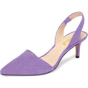 imageFSJ Women Fashion Low Kitten Heels Pumps Pointed Toe Slingback Sandals Comfy Wedding Party Sexy Dress Shoes Size 415 USOrchid