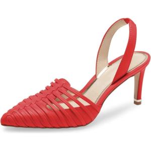 imageFSJ Women Fashion Low Kitten Heels Pumps Pointed Toe Slingback Sandals Comfy Wedding Party Sexy Dress Shoes Size 415 USRed 2