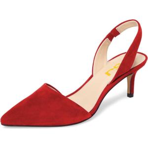 imageFSJ Women Fashion Low Kitten Heels Pumps Pointed Toe Slingback Sandals Comfy Wedding Party Sexy Dress Shoes Size 415 USRed