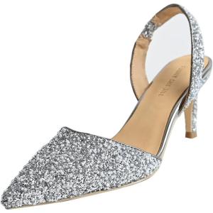 imageFSJ Women Fashion Low Kitten Heels Pumps Pointed Toe Slingback Sandals Comfy Wedding Party Sexy Dress Shoes Size 415 USSilver