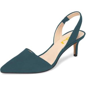 imageFSJ Women Fashion Low Kitten Heels Pumps Pointed Toe Slingback Sandals Comfy Wedding Party Sexy Dress Shoes Size 415 USTeal