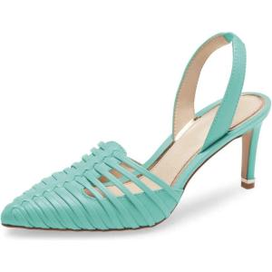 imageFSJ Women Fashion Low Kitten Heels Pumps Pointed Toe Slingback Sandals Comfy Wedding Party Sexy Dress Shoes Size 415 USTurquoise