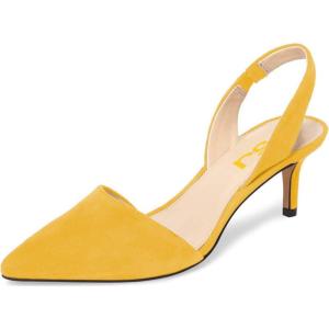 imageFSJ Women Fashion Low Kitten Heels Pumps Pointed Toe Slingback Sandals Comfy Wedding Party Sexy Dress Shoes Size 415 USYellow