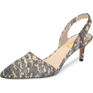 imageFSJ Women Fashion Low Kitten Heels Pumps Pointed Toe Slingback Sandals Comfy Wedding Party Sexy Dress Shoes Size 415 USYellow Camo