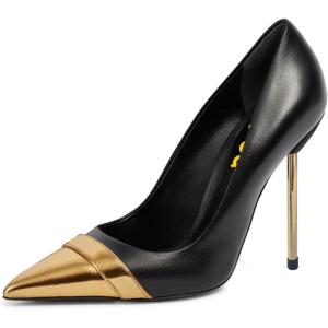 imageFSJ Women Formal Pointed Toe Pumps High Heel Sexy Stilettos Slip On Office Cute Evening Dress Shoes Size 415 USBlack Metal Heel