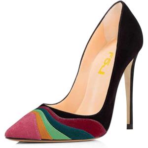 imageFSJ Women Formal Pointed Toe Pumps High Heel Sexy Stilettos Slip On Office Cute Evening Dress Shoes Size 415 USBlack Suede