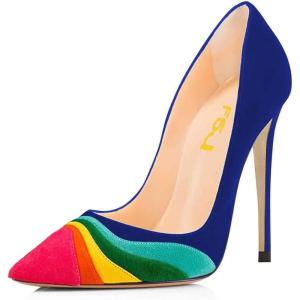 imageFSJ Women Formal Pointed Toe Pumps High Heel Sexy Stilettos Slip On Office Cute Evening Dress Shoes Size 415 USBlue2 Suede