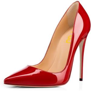 imageFSJ Women Formal Pointed Toe Pumps High Heel Sexy Stilettos Slip On Office Cute Evening Dress Shoes Size 415 USRed
