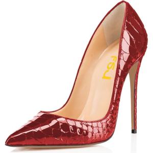 imageFSJ Women Formal Pointed Toe Pumps High Heel Sexy Stilettos Slip On Office Cute Evening Dress Shoes Size 415 USRed Snake
