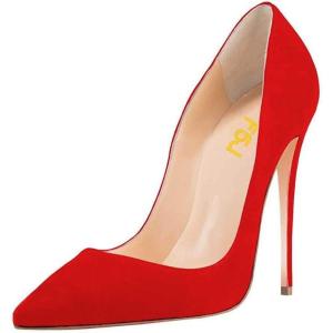 imageFSJ Women Formal Pointed Toe Pumps High Heel Sexy Stilettos Slip On Office Cute Evening Dress Shoes Size 415 USRedsuede