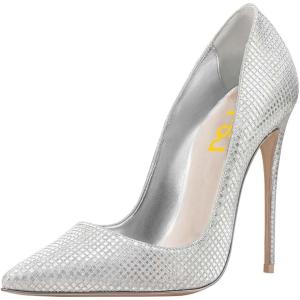 imageFSJ Women Formal Pointed Toe Pumps High Heel Sexy Stilettos Slip On Office Cute Evening Dress Shoes Size 415 USSilver 1