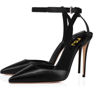 imageFSJ Women Pencil High Heel Spikes Studded Sandal Slip On DOrsay Evening Pump Ankle Strap Clear Ballroom Dance Shoe Size 415 USBlack