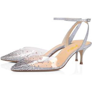imageFSJ Women Pencil High Heel Spikes Studded Sandal Slip On DOrsay Evening Pump Ankle Strap Clear Ballroom Dance Shoe Size 415 USGlitter