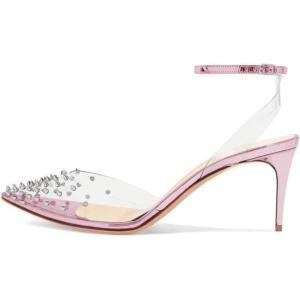 imageFSJ Women Pencil High Heel Spikes Studded Sandal Slip On DOrsay Evening Pump Ankle Strap Clear Ballroom Dance Shoe Size 415 USViolet