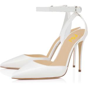 imageFSJ Women Pencil High Heel Spikes Studded Sandal Slip On DOrsay Evening Pump Ankle Strap Clear Ballroom Dance Shoe Size 415 USWhite