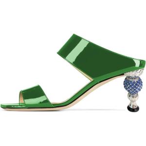 imageFSJ Women Rhinestones Studded High Heels Mules Slip On Double Strap Open Toe Sandal Evening Shoe Size 415 USGreen
