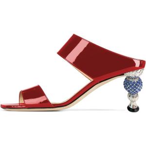imageFSJ Women Rhinestones Studded High Heels Mules Slip On Double Strap Open Toe Sandal Evening Shoe Size 415 USRed