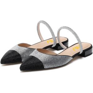 imageFSJ Women Sexy Clear Pointed Toe Crystal Slingback Wedding Chunky Low Heel Slip On Fashion Rhinestone Strap Sandals Dress Party Office Shoes Size 415 USBlack