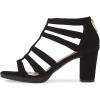 imageFSJ Women Chunky Mid High Heel Sandals Open Toe TStrap Pumps Cutout Dress Party Prom Office Strappy Shoes Elastic Back Zipper Size 415 USBlack