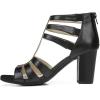 imageFSJ Women Chunky Mid High Heel Sandals Open Toe TStrap Pumps Cutout Dress Party Prom Office Strappy Shoes Elastic Back Zipper Size 415 USBlack Matte Leather