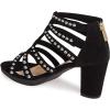 imageFSJ Women Chunky Mid High Heel Sandals Open Toe TStrap Pumps Cutout Dress Party Prom Office Strappy Shoes Elastic Back Zipper Size 415 USBlack Studded