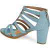imageFSJ Women Chunky Mid High Heel Sandals Open Toe TStrap Pumps Cutout Dress Party Prom Office Strappy Shoes Elastic Back Zipper Size 415 USBlue