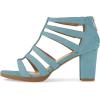 imageFSJ Women Chunky Mid High Heel Sandals Open Toe TStrap Pumps Cutout Dress Party Prom Office Strappy Shoes Elastic Back Zipper Size 415 USBlue