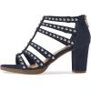 imageFSJ Women Chunky Mid High Heel Sandals Open Toe TStrap Pumps Cutout Dress Party Prom Office Strappy Shoes Elastic Back Zipper Size 415 USBlue Black