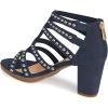 imageFSJ Women Chunky Mid High Heel Sandals Open Toe TStrap Pumps Cutout Dress Party Prom Office Strappy Shoes Elastic Back Zipper Size 415 USBlue Black