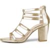 imageFSJ Women Chunky Mid High Heel Sandals Open Toe TStrap Pumps Cutout Dress Party Prom Office Strappy Shoes Elastic Back Zipper Size 415 USChampagne