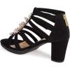 imageFSJ Women Chunky Mid High Heel Sandals Open Toe TStrap Pumps Cutout Dress Party Prom Office Strappy Shoes Elastic Back Zipper Size 415 USCustomize