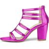 imageFSJ Women Chunky Mid High Heel Sandals Open Toe TStrap Pumps Cutout Dress Party Prom Office Strappy Shoes Elastic Back Zipper Size 415 USFuchsia