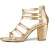 imageFSJ Women Chunky Mid High Heel Sandals Open Toe TStrap Pumps Cutout Dress Party Prom Office Strappy Shoes Elastic Back Zipper Size 415 USGold