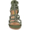 imageFSJ Women Chunky Mid High Heel Sandals Open Toe TStrap Pumps Cutout Dress Party Prom Office Strappy Shoes Elastic Back Zipper Size 415 USGreen Studded