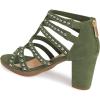 imageFSJ Women Chunky Mid High Heel Sandals Open Toe TStrap Pumps Cutout Dress Party Prom Office Strappy Shoes Elastic Back Zipper Size 415 USGreen Studded