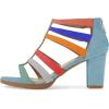 imageFSJ Women Chunky Mid High Heel Sandals Open Toe TStrap Pumps Cutout Dress Party Prom Office Strappy Shoes Elastic Back Zipper Size 415 USMulti Blue