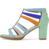 imageFSJ Women Chunky Mid High Heel Sandals Open Toe TStrap Pumps Cutout Dress Party Prom Office Strappy Shoes Elastic Back Zipper Size 415 USMulti Green