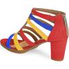 imageFSJ Women Chunky Mid High Heel Sandals Open Toe TStrap Pumps Cutout Dress Party Prom Office Strappy Shoes Elastic Back Zipper Size 415 USMulti Orange
