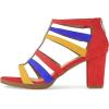 imageFSJ Women Chunky Mid High Heel Sandals Open Toe TStrap Pumps Cutout Dress Party Prom Office Strappy Shoes Elastic Back Zipper Size 415 USMulti Orange
