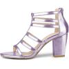 imageFSJ Women Chunky Mid High Heel Sandals Open Toe TStrap Pumps Cutout Dress Party Prom Office Strappy Shoes Elastic Back Zipper Size 415 USPurple