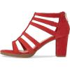 imageFSJ Women Chunky Mid High Heel Sandals Open Toe TStrap Pumps Cutout Dress Party Prom Office Strappy Shoes Elastic Back Zipper Size 415 USRed